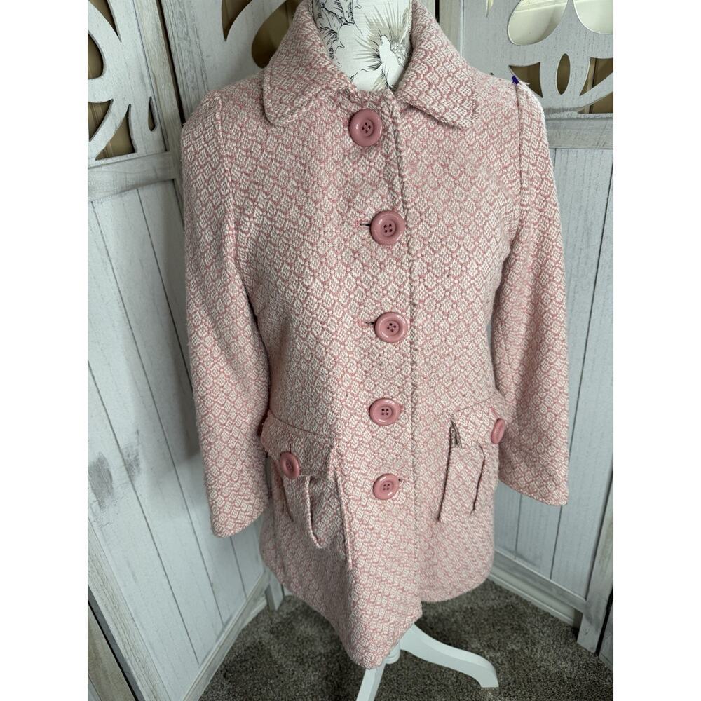 Y2K Chow Fun Pink Barbie Core Pink Tweed Coat Full Button Juniors Large